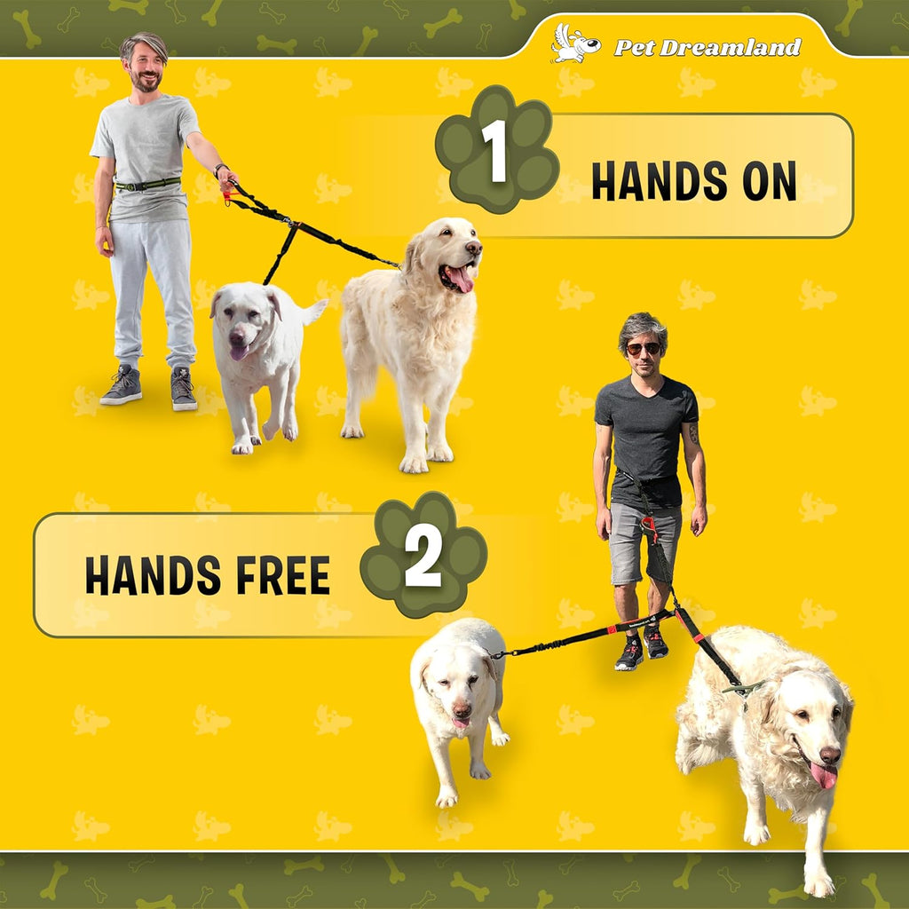 Premium Hands-Free Double Leash for Two Large Dogs - Tangle-Free Design, Ideal for Running (Black & Red)