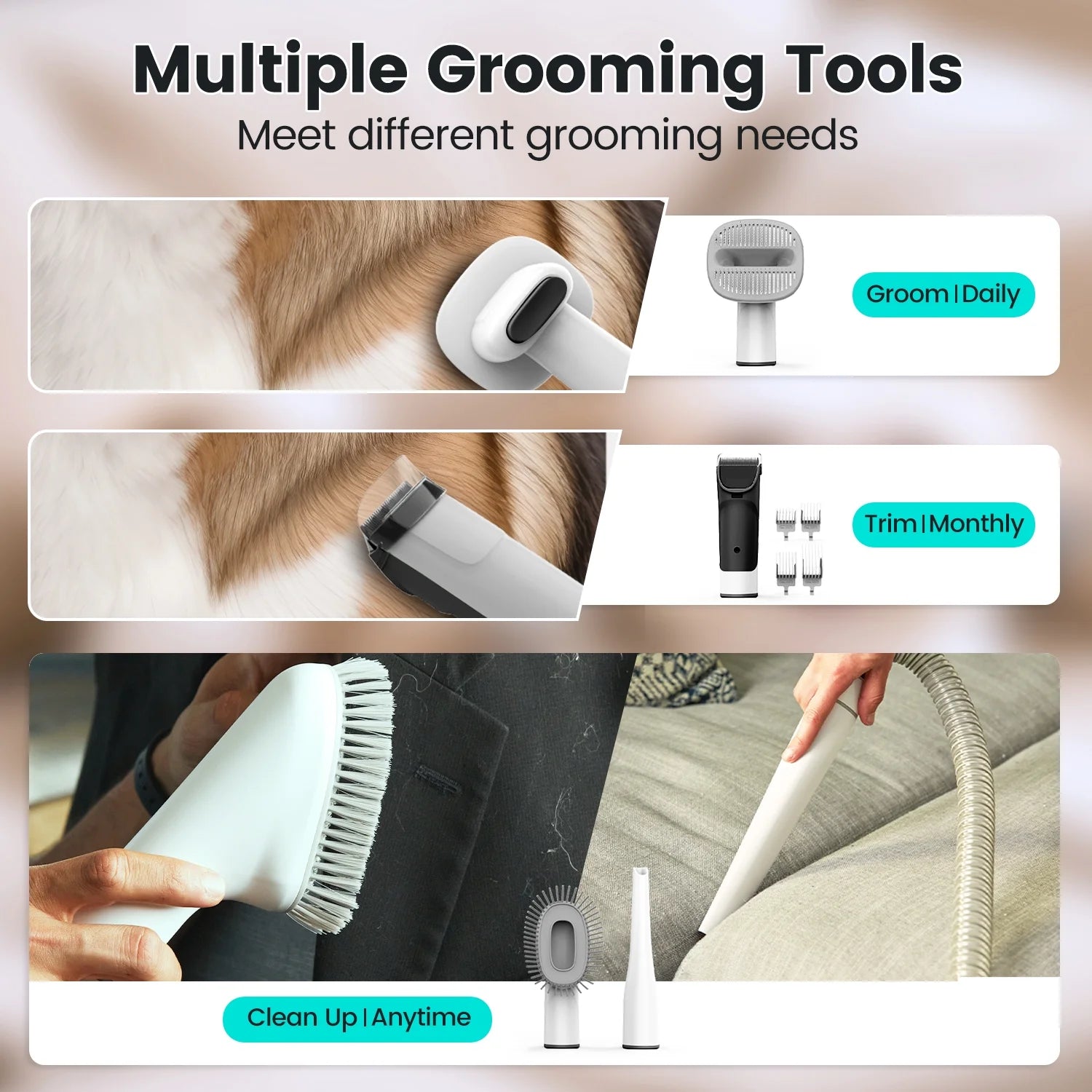 Dog Grooming Kit, 7In1 Dog Grooming Vacuum , 11000Pa Super Suction for Pet Hair,Grooming Vacuum for Shedding Grooming, Low Noise,