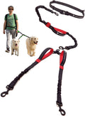 Premium Hands-Free Double Leash for Two Large Dogs - Tangle-Free Design, Ideal for Running (Black & Red)