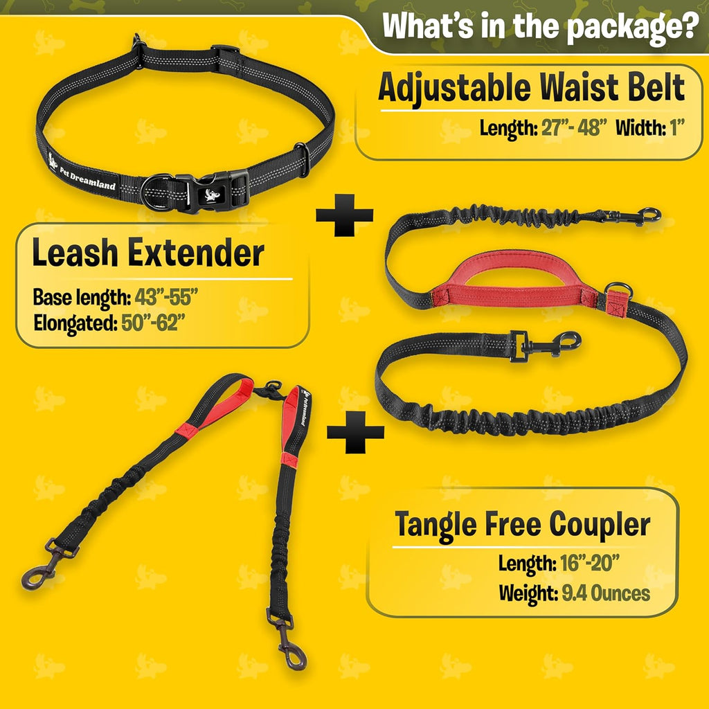Premium Hands-Free Double Leash for Two Large Dogs - Tangle-Free Design, Ideal for Running (Black & Red)